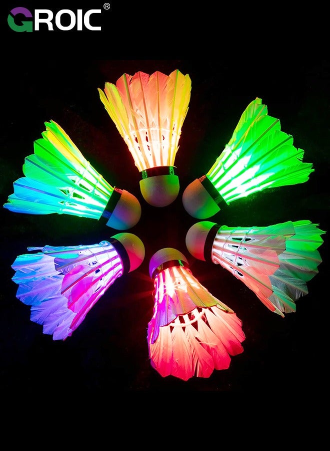 9 Pack LED Badminton Shuttlecocks, Dark Night Glow Birdies Lighting Duck Feather Stable Durable High Speed Training Badminton Balls for Night & Day Practice Sports Training Activities