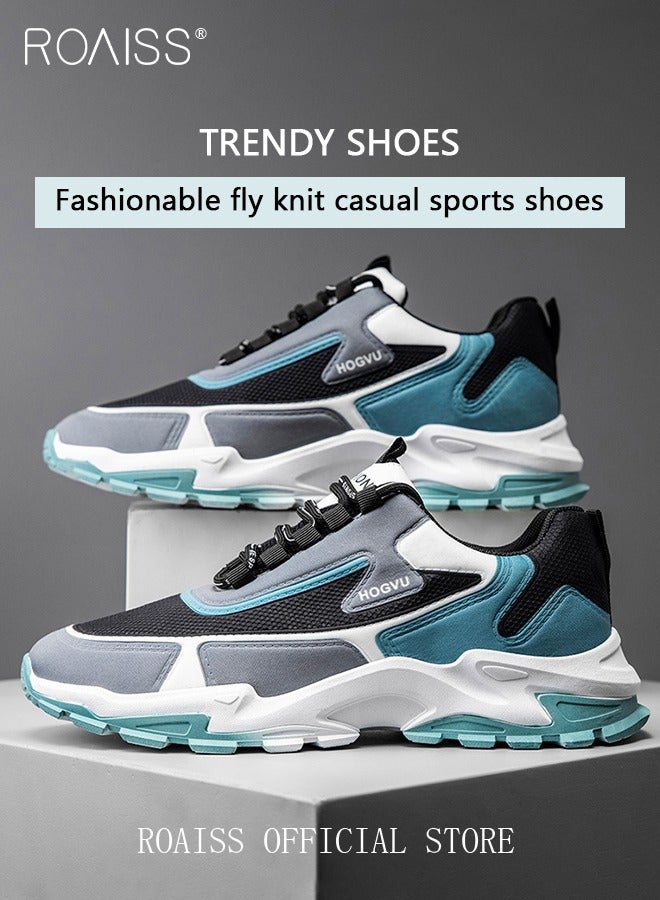 Casual Colorblock Sneakers for Men Flying Weaving Youth Running Shoes Mens Lace up Front Sports Outdoor Skate Shoes Spring and Summer Trendy Lightweight and Non Slip Travel Footwear