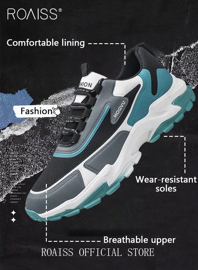 Casual Colorblock Sneakers for Men Flying Weaving Youth Running Shoes Mens Lace up Front Sports Outdoor Skate Shoes Spring and Summer Trendy Lightweight and Non Slip Travel Footwear