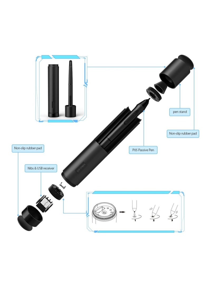 Deco 3, 8192 Level Graphics Tablet with Wheel and Passive Stylus Pen - Wireless/Bluetooth Drawing Tablet