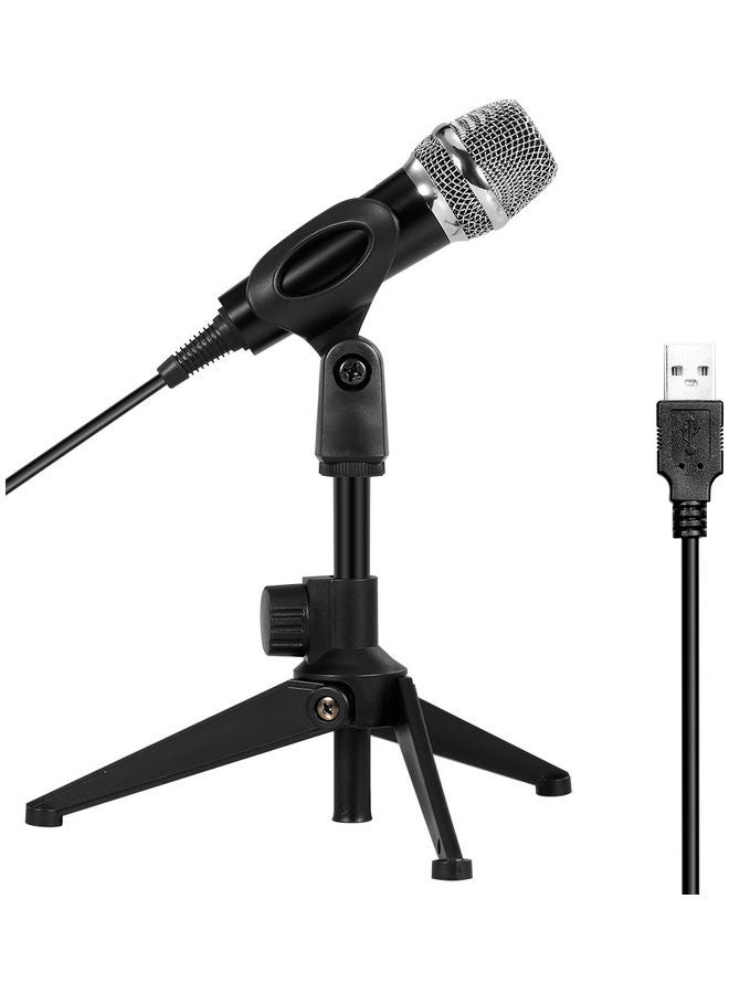 USB Wired Condenser Recording Microphone Kit Karaoke Voice Drive-free with Stand Black