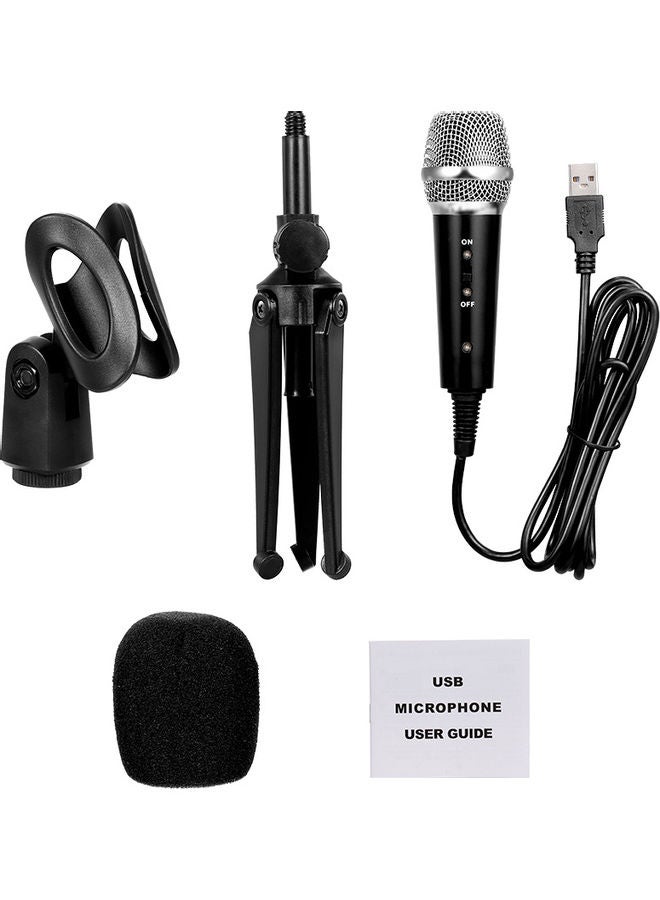 USB Wired Condenser Recording Microphone Kit Karaoke Voice Drive-free with Stand Black