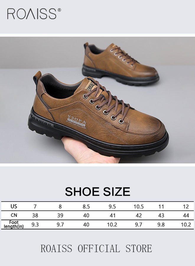 Men's Leather Casual Oxfords Shoes Platform Comfortable Non-Slip Fashion Low-Top Outdoor Sneaker Work Dress Shoes