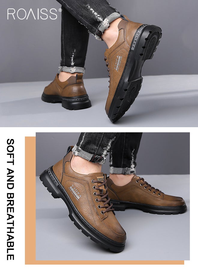 Men's Leather Casual Oxfords Shoes Platform Comfortable Non-Slip Fashion Low-Top Outdoor Sneaker Work Dress Shoes