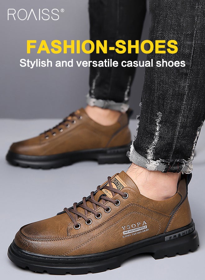 Men's Leather Casual Oxfords Shoes Platform Comfortable Non-Slip Fashion Low-Top Outdoor Sneaker Work Dress Shoes