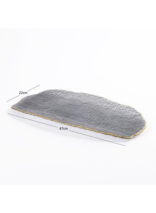 Urban Rectangular Tray, Clear & Gold - 47X22 Cm