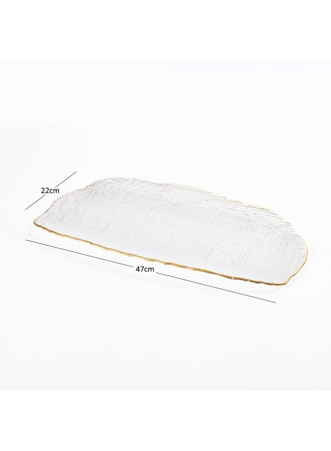Rias Rectangular Tray, Clear & Gold - 47X22 Cm