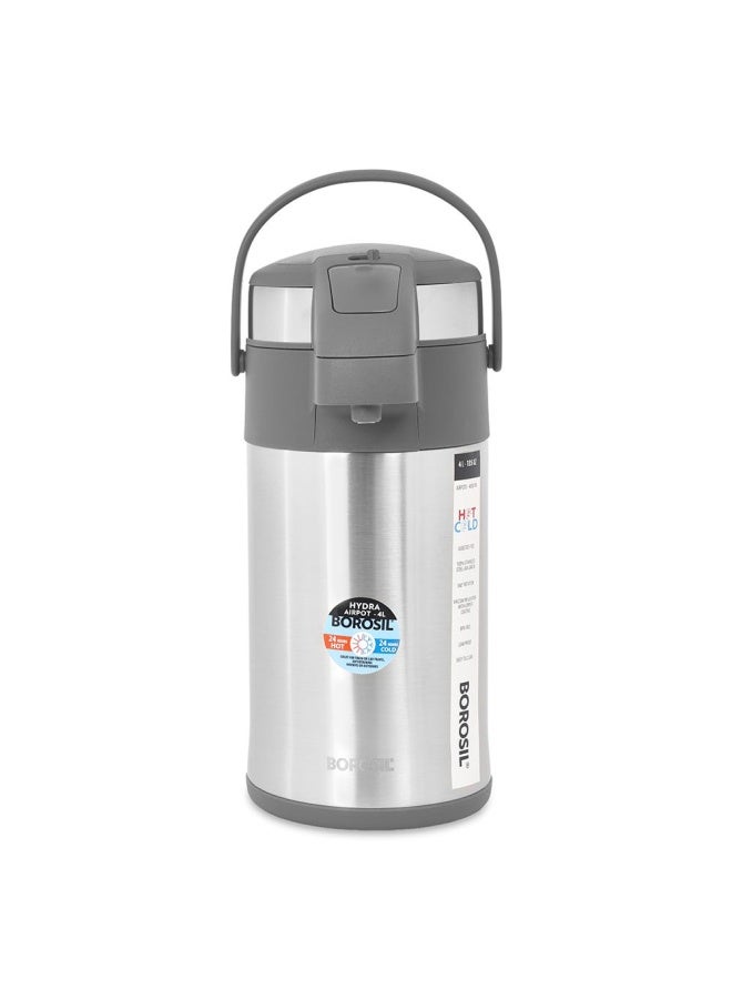 Borosil Stainless Steel Airpot, Silver & Grey - 4L