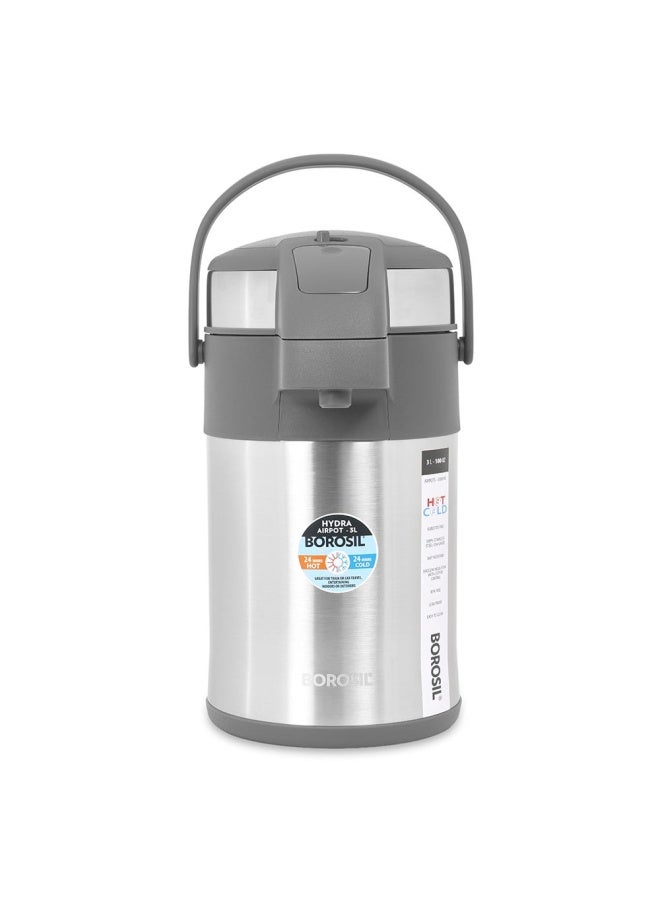 Borosil Stainless Steel Airpot, Silver & Grey - 3L