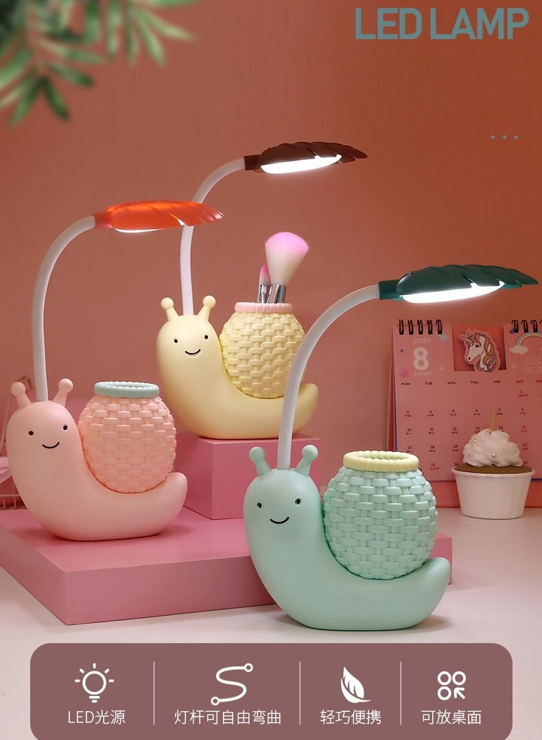 1-Piece Led Cartoon Charging Snail Pen Holder Table Lamp Can Be Used as Children’s Gifts and Rewards