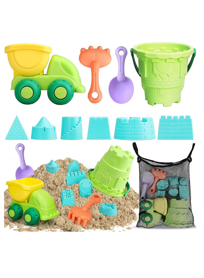 Beach Toys for Toddlers Kids Sand Toys Includes Beach Bucket Dump Truck Toy, Sand Shovel, Rake, Sand Castle Toys Sand Bucket and Shovel for Kids Sandbox Toys with Bonus Mesh Bag