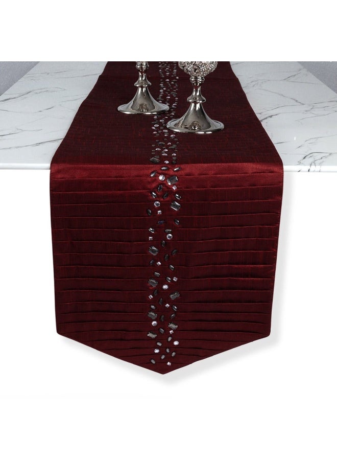 Pintucks Stonework Runner, Burgundy - 40X220 Cm