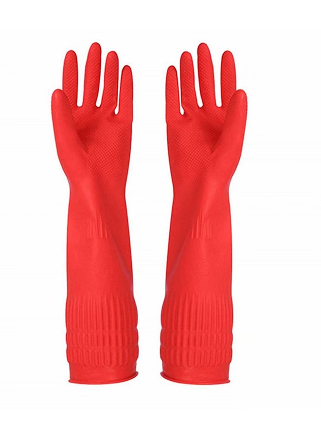 Set Of 2 Waterproof Rubber Cleaning Gloves Red 15.4x3.9inch