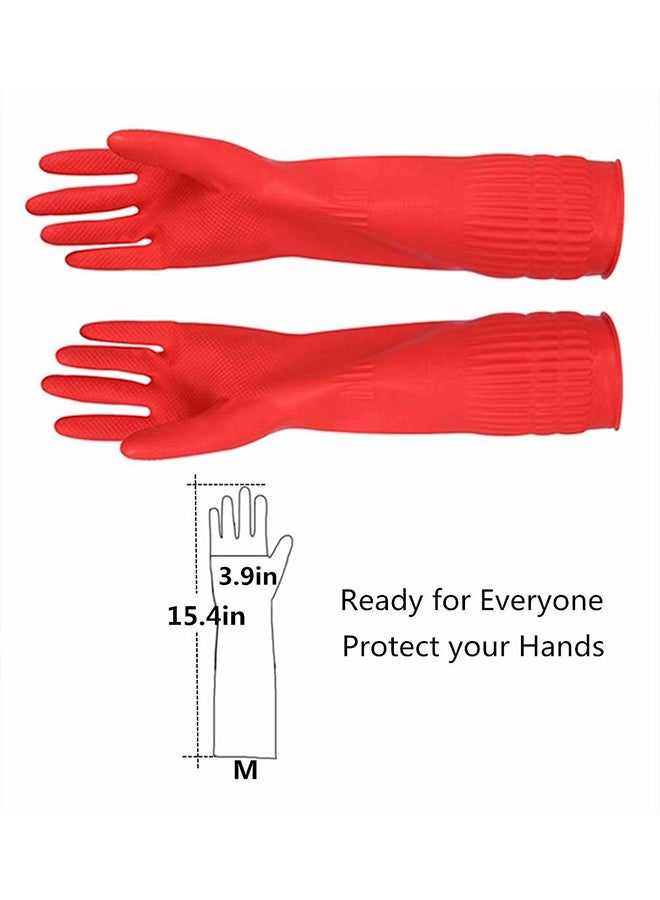 Set Of 2 Waterproof Rubber Cleaning Gloves Red 15.4x3.9inch