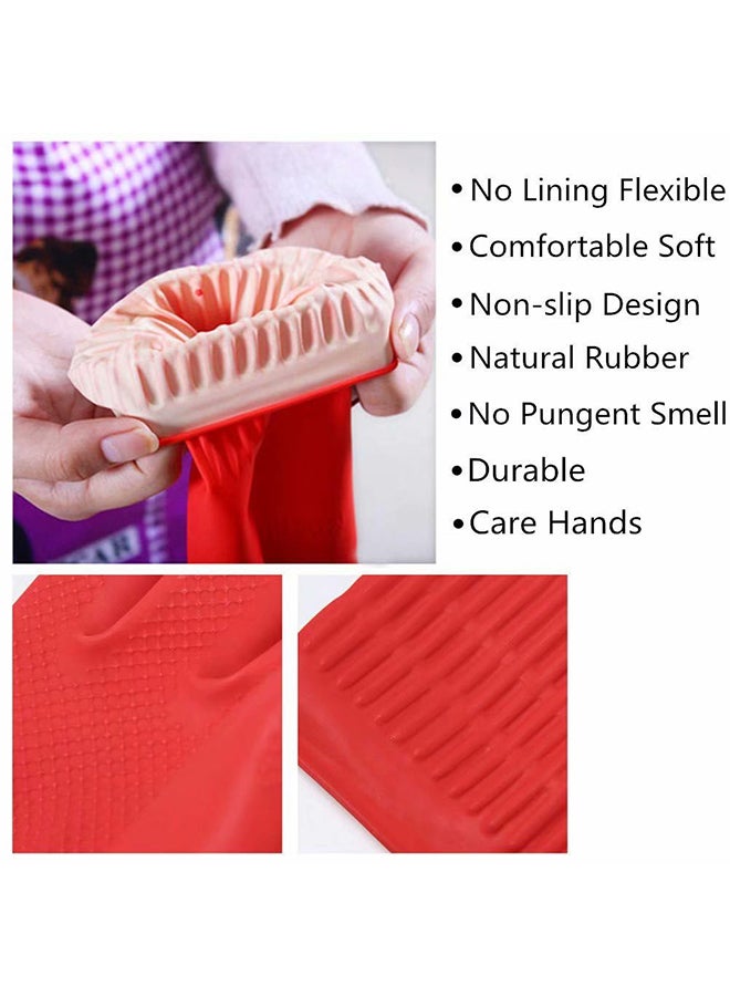 Set Of 2 Waterproof Rubber Cleaning Gloves Red 15.4x3.9inch