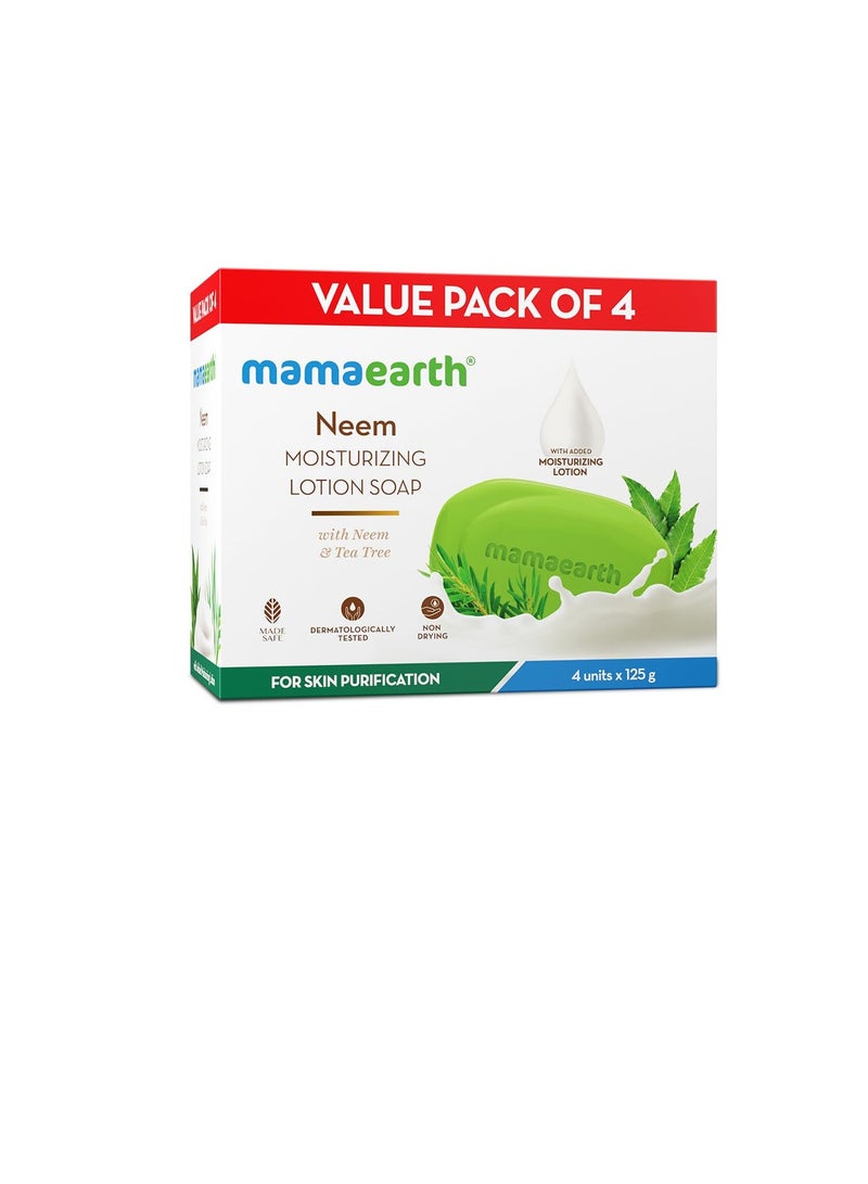 Mamaearth Neem Moisturizing Lotion Soap with Neem and Tea Tree for Skin Purification Value Pack Of 4125 g 4 Units For Skin Protection Soothes Inflammation Deeply Cleanses 76% TFM Grade 1 Soap