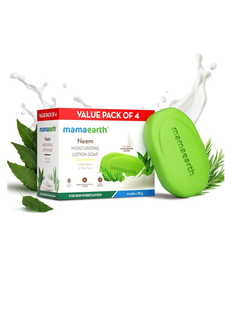Mamaearth Neem Moisturizing Lotion Soap with Neem and Tea Tree for Skin Purification Value Pack Of 4125 g 4 Units For Skin Protection Soothes Inflammation Deeply Cleanses 76% TFM Grade 1 Soap