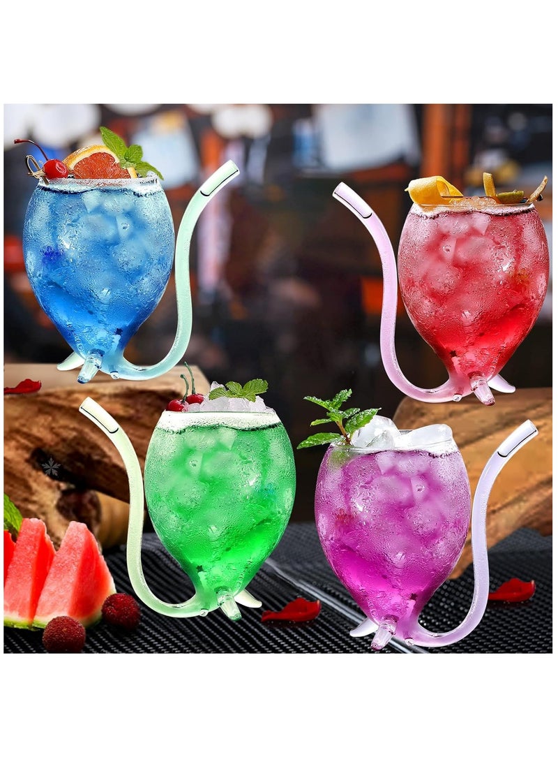 12oz Set Of 4 Creative Cocktail Glasses Decanter Cups Mugs with Built-in Straw for Cocktail Wine Juice Ice Cream Champagne Home Bar Party Club Glassware Barware