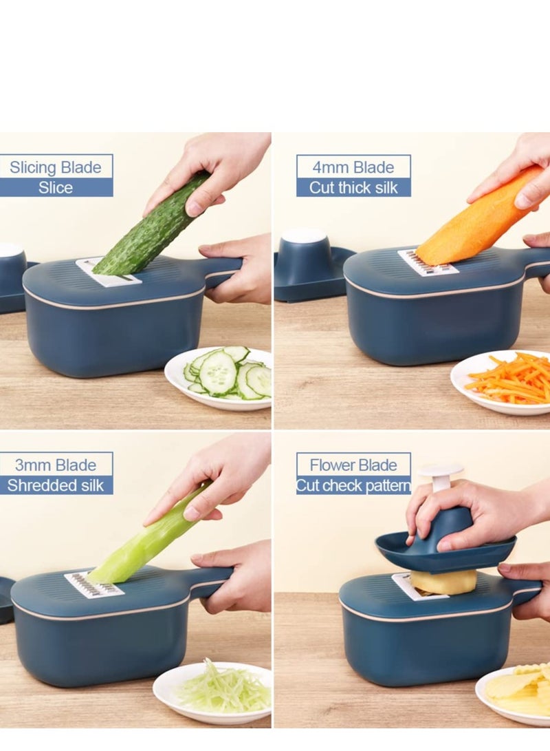 Multifunction Slicer Veggie Dicers Food Choppers Cutter with 4 Replaceable Blades and Container Steeless Vegetable Slicer for Carrot Potato Vegetables