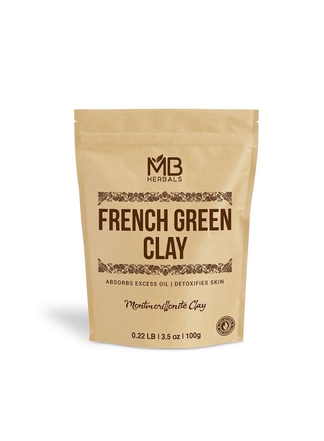 French Green Clay 100g | (3.5 oz) | 100% Pure Montmorillonite Clay | Absorbs Excess Oil | Detoxifies Skin | Recommended For Oily Skin | Mined and Processed in India