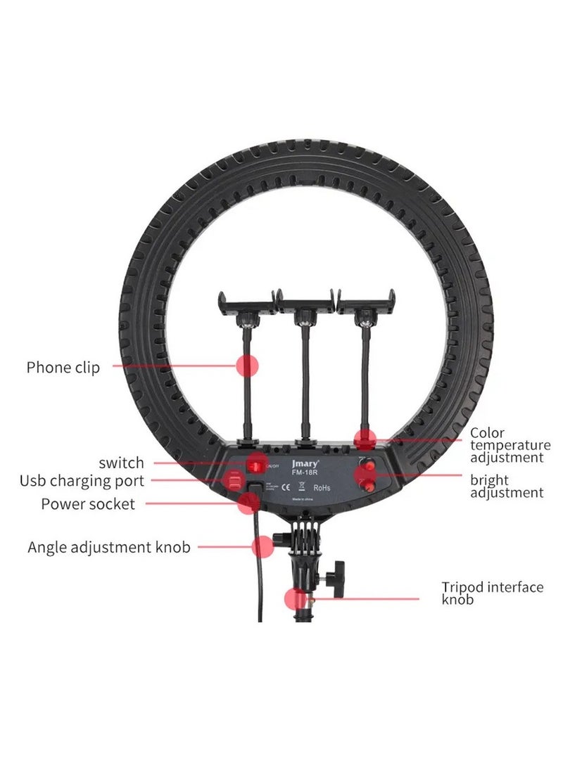 Jmary FM-18R 18 Inch LED Beauty Ring Light with 2 USB Ports and Remote Control