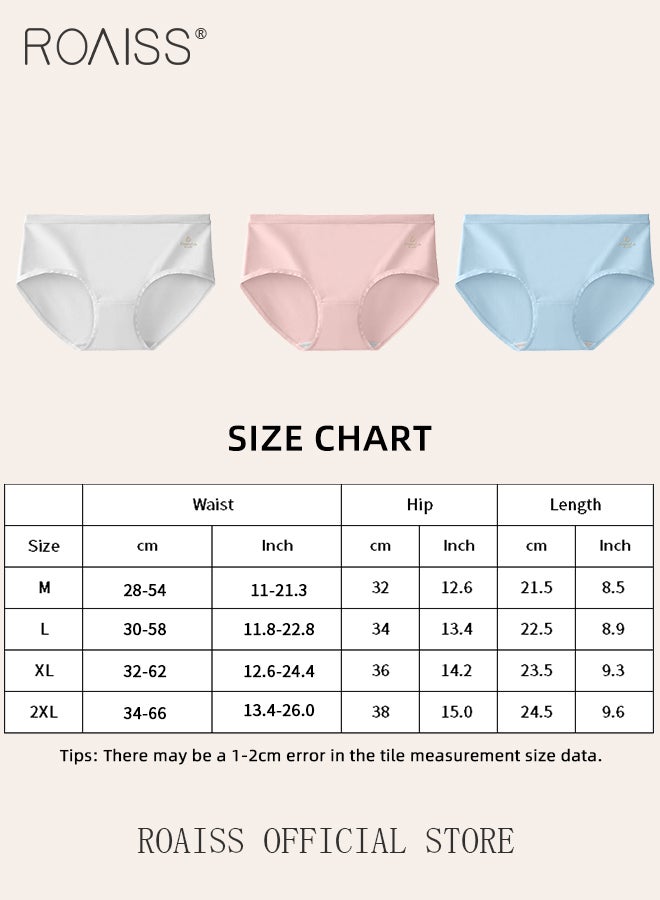 3 Pcs Seamless Underwear Sets for Women Mid-Waist Comfortable Breathable Body Fitting Briefs for Girls 7A Grade Antibacterial Solid Color Pure Cotton Underwear