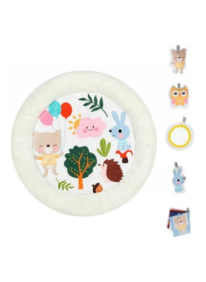 Baby Play Mat Activity Gym with Soft Foam Padding, Hanging Toys, Light and Music - Forest Friends Design