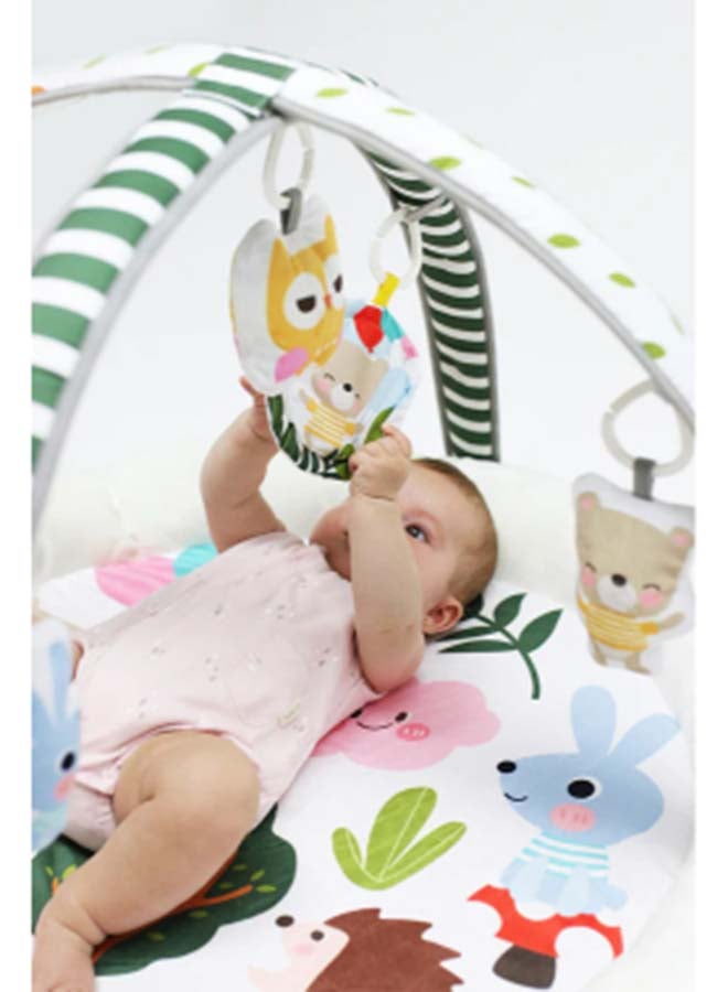 Baby Play Mat Activity Gym with Soft Foam Padding, Hanging Toys, Light and Music - Forest Friends Design