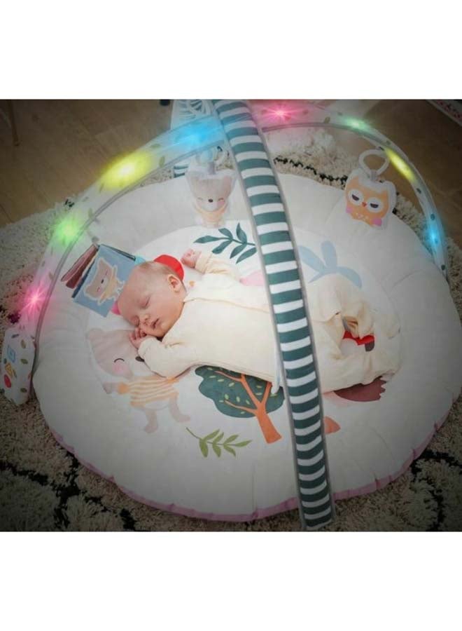 Baby Play Mat Activity Gym with Soft Foam Padding, Hanging Toys, Light and Music - Forest Friends Design