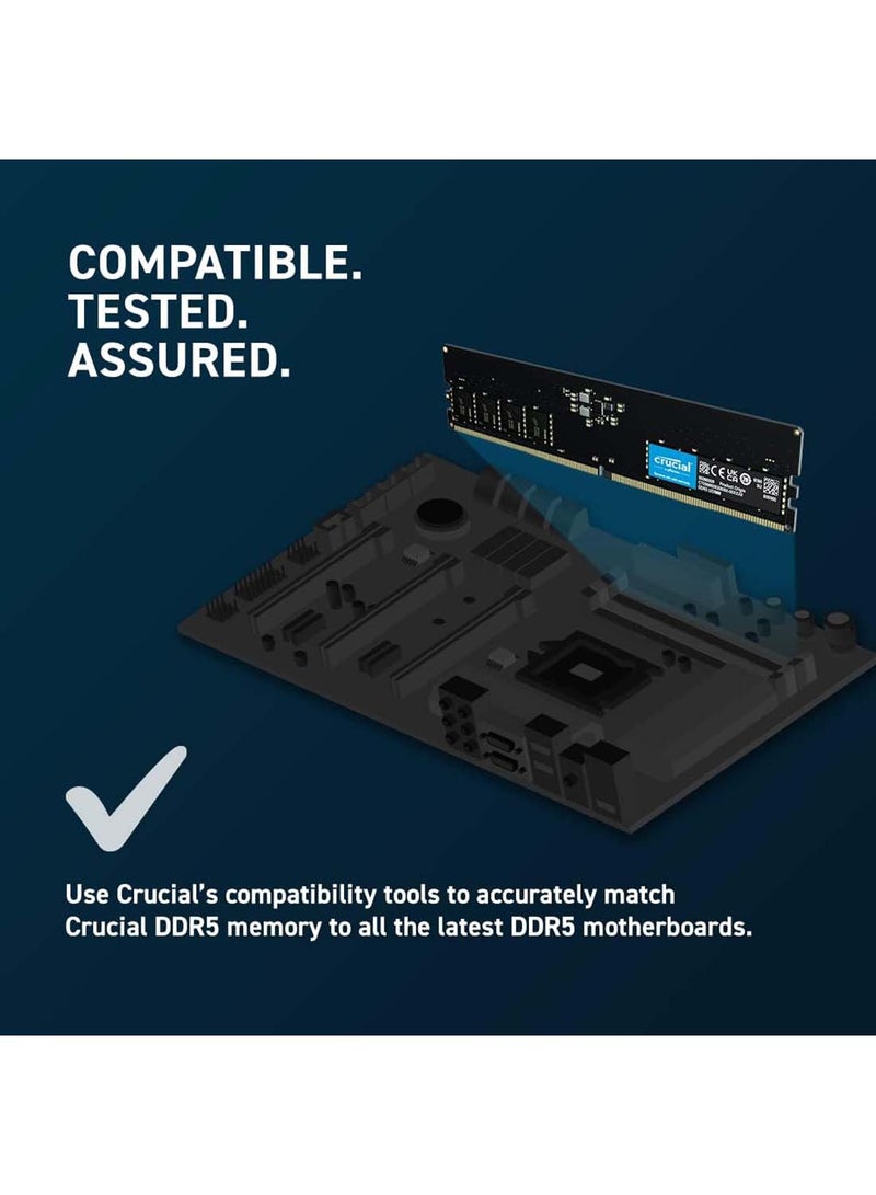 16GB DDR5-4800 UDIMM Desktop Memory, CL40 Cas Latency, 40-39-39 Extended Timings, 1.1 Voltage, 288 Pin, Unbuffered Non ECC | CT16G48C40U5