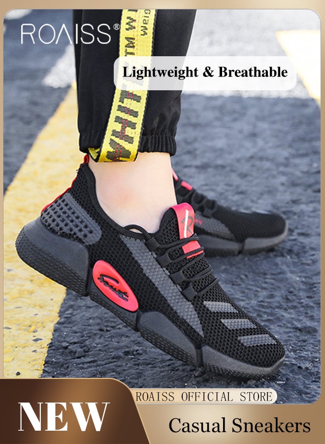 Casual Lightweight Sneakers for Men Soft Sole Non Slip Shock Breathable Outdoor Training Running Shoes Mens Street Style Low Top Lace up Front Elastic Sports Walking Shoes