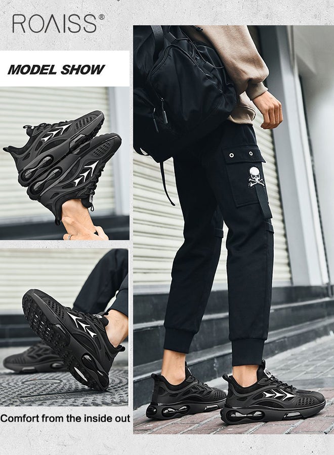 Elastic Air Cushion Chunky Sneakers for Men Soft Sole Lightweight Non Slip Shock Breathable Training Basketball Shoes Mens Street Style Low Top Lace up Front Sports Running Shoes