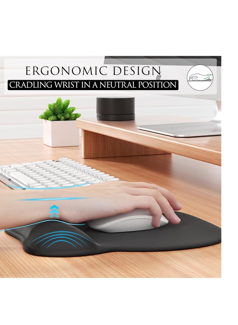 MROCO Ergonomic Mouse Pad with Gel Wrist Support, Comfortable Mousepad with Smooth Wrist Rest Surface and Non-Slip PU Base for Pain Relief, Computer, Laptop, Office & Home, 9.4 x 8.1 in, Black