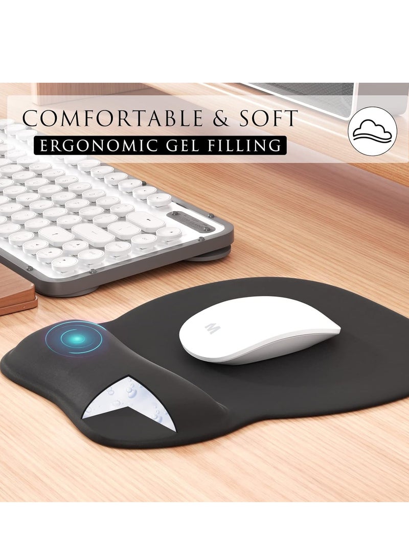 MROCO Ergonomic Mouse Pad with Gel Wrist Support, Comfortable Mousepad with Smooth Wrist Rest Surface and Non-Slip PU Base for Pain Relief, Computer, Laptop, Office & Home, 9.4 x 8.1 in, Black