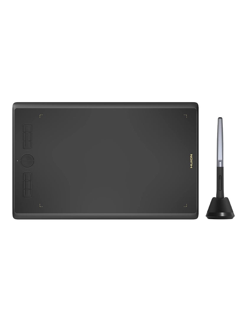 H610X Drawing Graphics Tablet 10 x 6.25 inch 8 Multimedia Keys Battery-Free Stylus Black