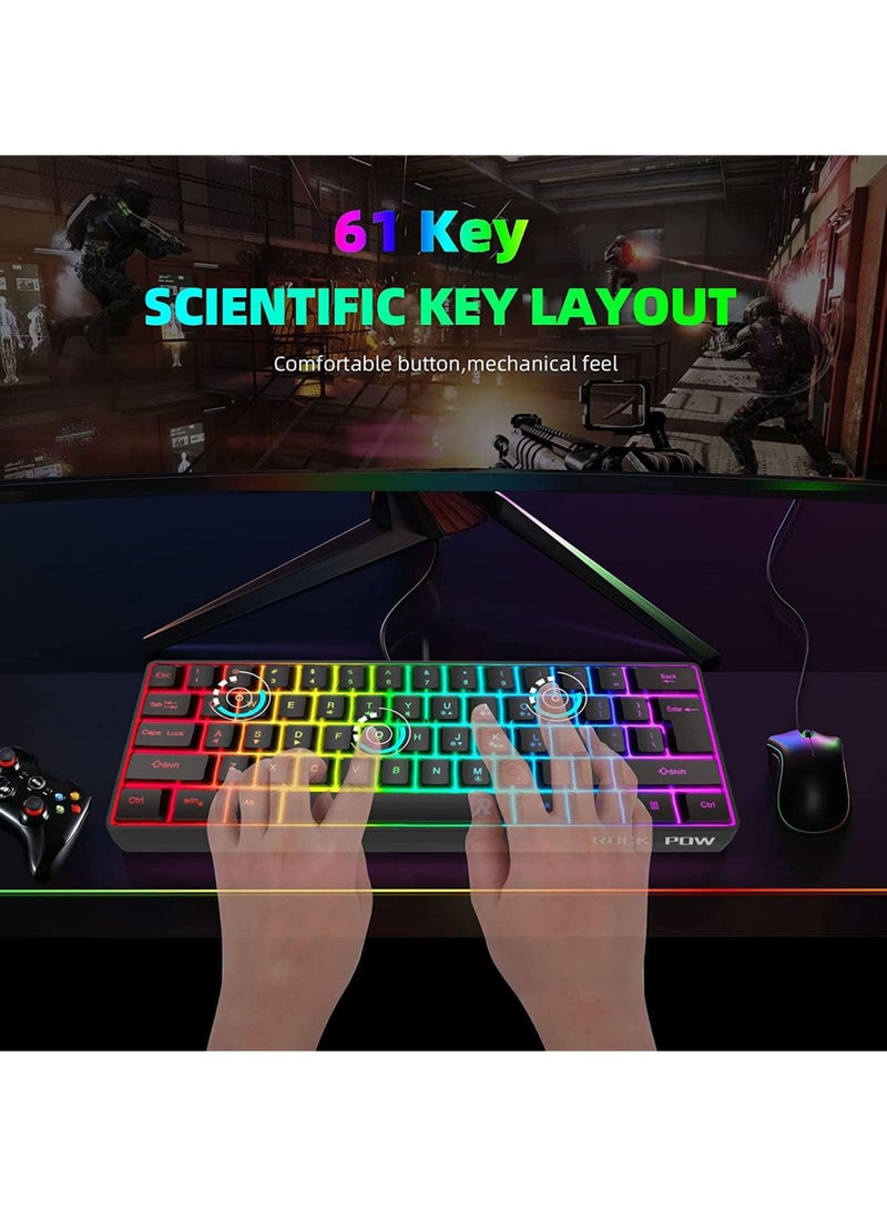 Wired Gaming Keyboard and Mouse Combo Include Mini 60% Merchanical Feel Keyboard Ergonomic Design Black