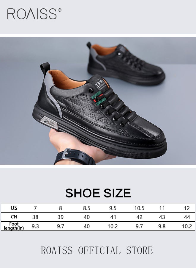 Casual Versatile Leather Shoes for Men Round Toe Low Top Front Lace up Breathable Anti Slip Walking Shoes Mens Stretch Sole Comfort Wear Resistant Driving Shoes for All Seasons