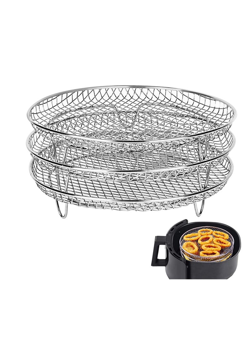 Air Fryer Three Stackable Dehydrator Racks, KASTWAVE Stainless Steel Air Fryer Rack Fit all 4.2QT - 5.8QT Air fryer, Oven, Press Cooker, Air Flow Racks