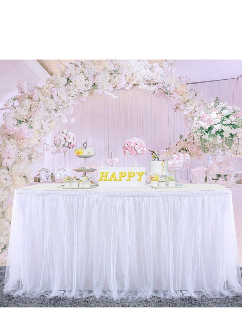 White Tulle Table Skirt for Rectangle or Round Tables, Tutu Table Skirt, Ruffle Table Cloth for Wedding Bridal Shower Baptism Birthday Party Christening Banquet Table Decorations (L6(ft), H 30In)