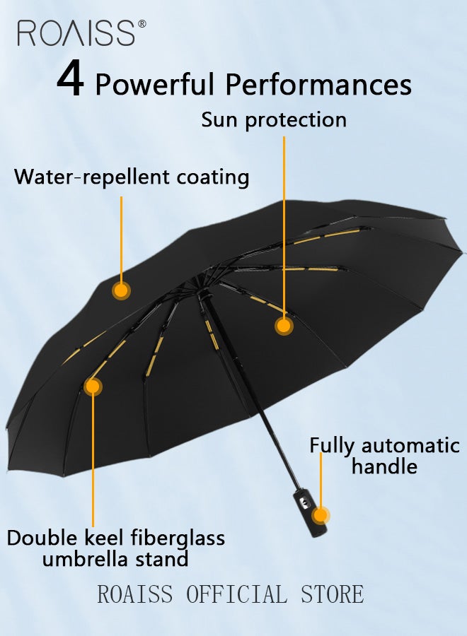 Unisex Full Automatic Umbrella Rain and Shine Dual Use Large Reinforced Thickened Portable Arc Umbrella for UV Protection Strong Rain Resistant and Windproof Parasol