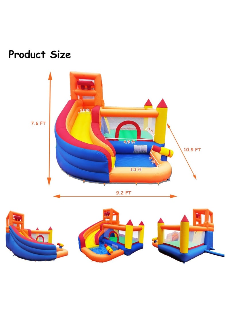 Inflatable Bounce House With Blower Water Slide 5 In 1 Backyard Water Park W Climbing Wall Splash Pool Jumping Castle Water Slide Cannon Bucket Dump For Indoor Outdoor Parties