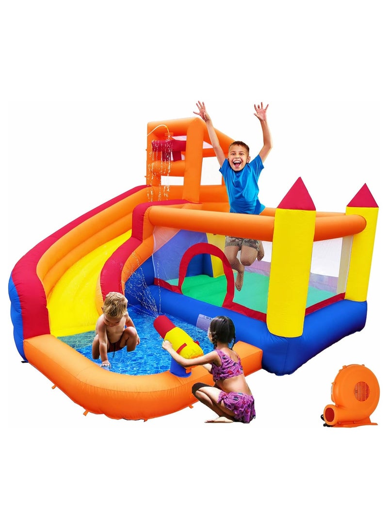 Inflatable Bounce House With Blower Water Slide 5 In 1 Backyard Water Park W Climbing Wall Splash Pool Jumping Castle Water Slide Cannon Bucket Dump For Indoor Outdoor Parties