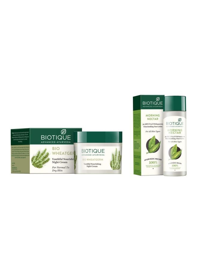 2-Piece Bio Wheatgerm Youthful Nourishing Night Cream And Morning Nectar Ultra Soothing Face Lotion SPF 30+ Set