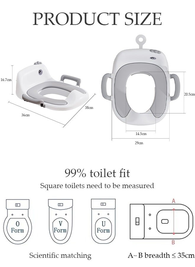 Potty Training Toilet Seat Anti-Slip Toilet Trainer Ring with Detachable Cushion Sturdy Handle and Backrest, Splash Guard Potty Chair for Toddler Boy Girl Fit Round Oval Toilet