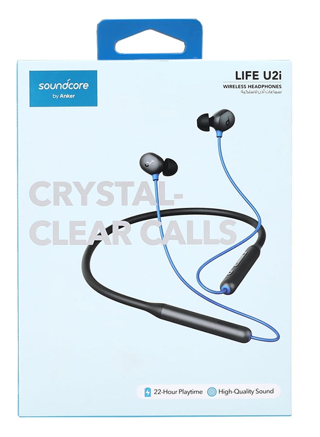 Life U2i Wireless Neckband Headphones USB-C Fast Charging Foldable & Lightweight Build Waterproof Headphones Black