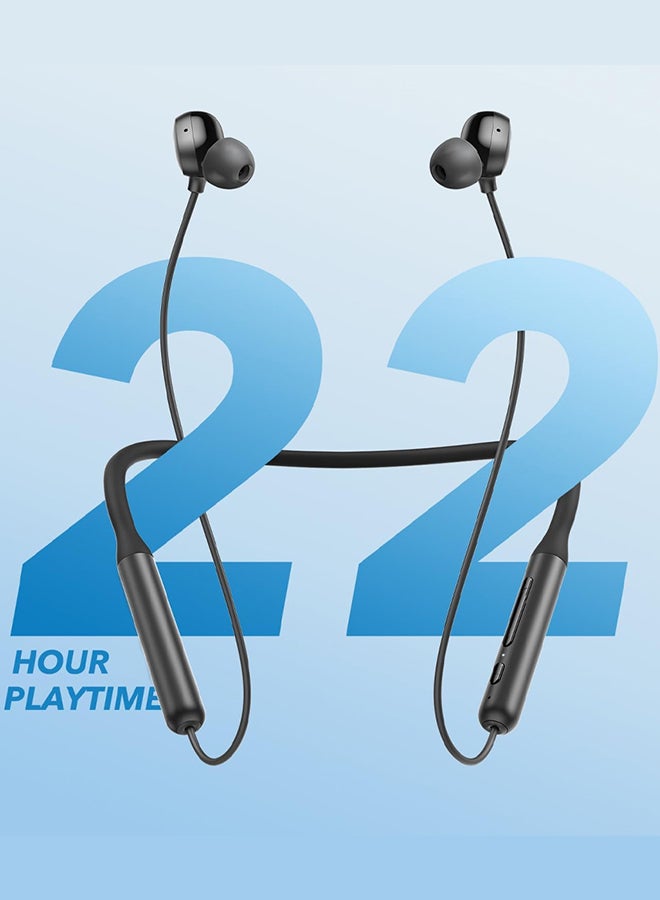 Life U2i Wireless Neckband Headphones USB-C Fast Charging Foldable & Lightweight Build Waterproof Headphones Black