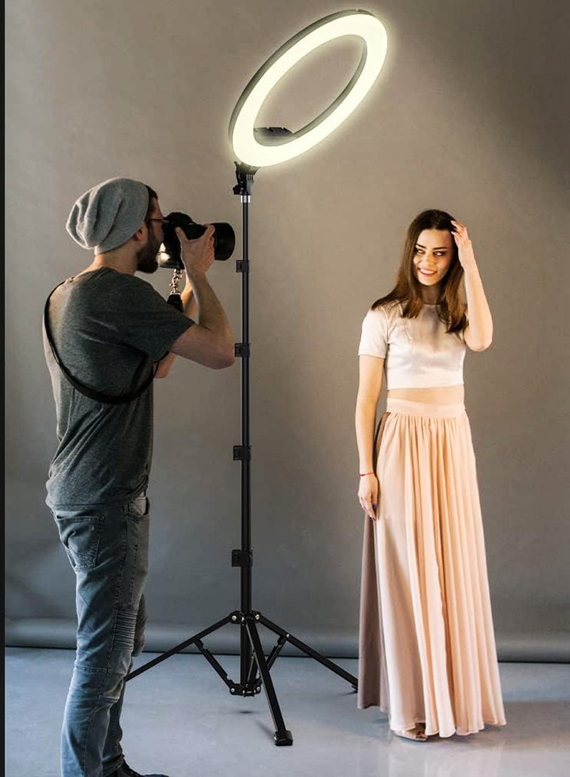 18 inch Dimmable Circle LED Studio Selfie Ring Light With 90Inch Tripod Stand Remote And 3 Mobile Phone Holders For Makeup Camera Photography YouTube Video Shoot TikTok Vlog Live Stream With Carry Bag