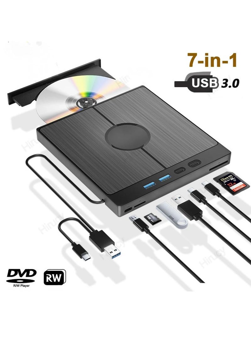 7-in-1 USB 3.0 Type C External CD DVD RW Optical Drive DVD Player Burner Reader Multi-Function Drive For Windows Mac PC Laptop