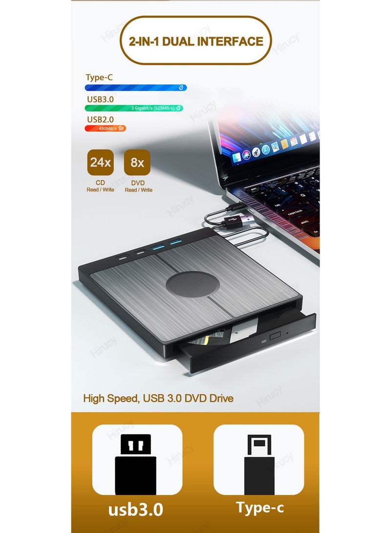 7-in-1 USB 3.0 Type C External CD DVD RW Optical Drive DVD Player Burner Reader Multi-Function Drive For Windows Mac PC Laptop