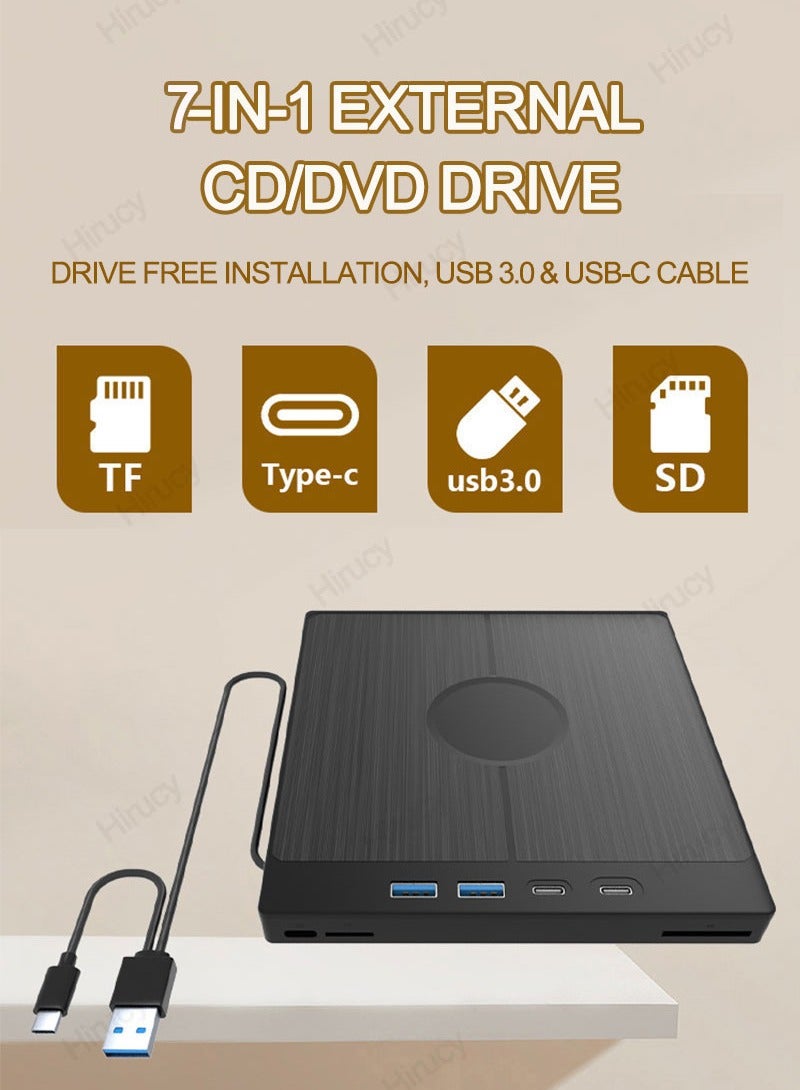 7-in-1 USB 3.0 Type C External CD DVD RW Optical Drive DVD Player Burner Reader Multi-Function Drive For Windows Mac PC Laptop